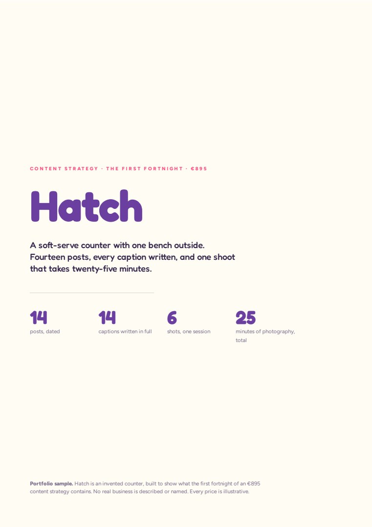 Cover of the Content strategy · the first fortnight sample for Hatch