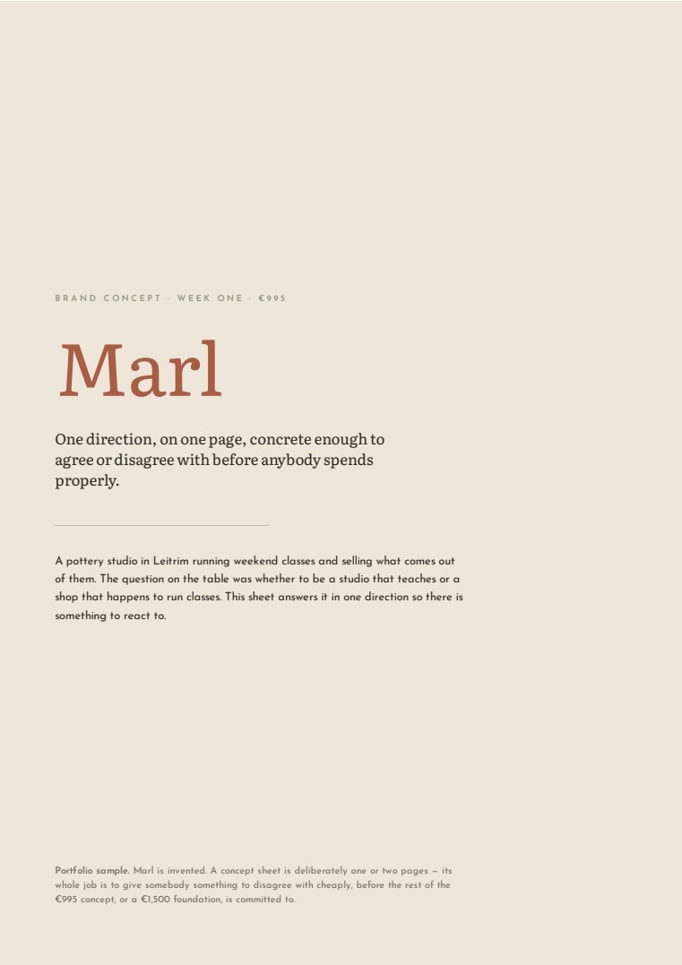 Cover of the Brand concept · week one sample for Marl