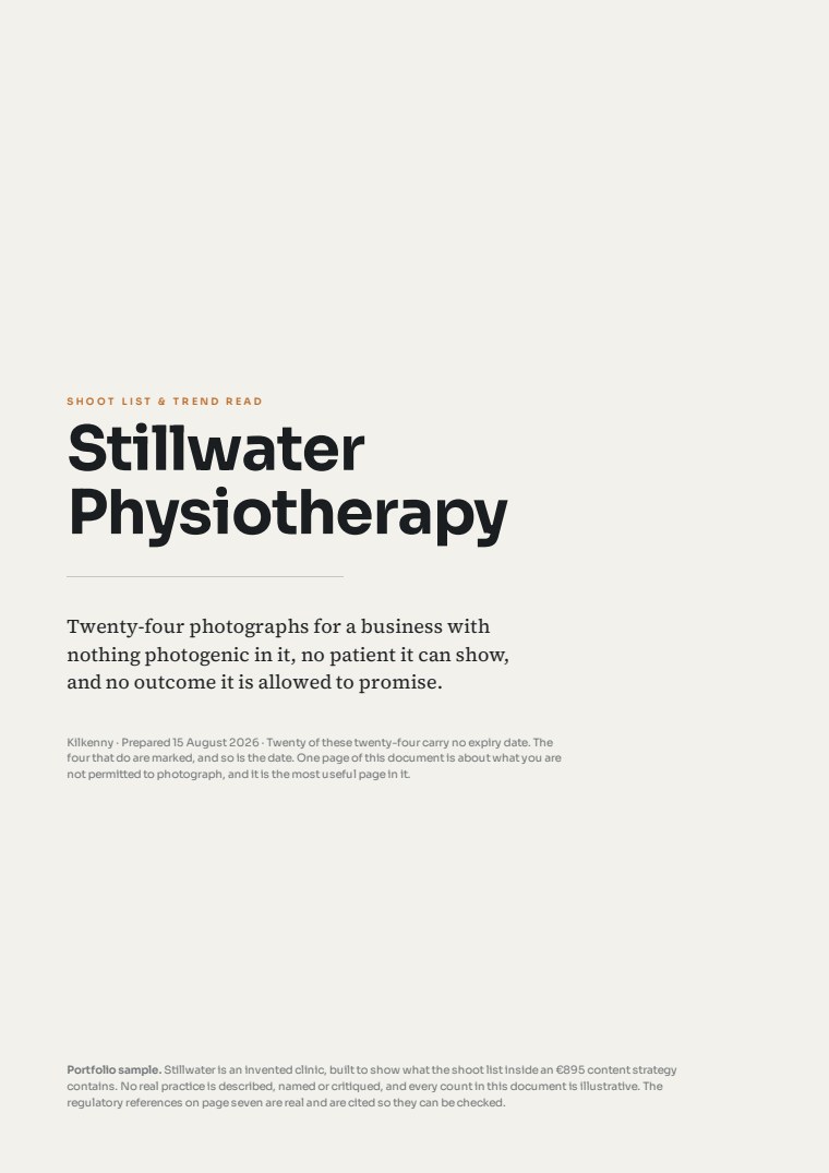 Cover of the Content strategy · the shoot list sample for Stillwater Physiotherapy
